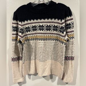 J Crew Nordic Pattern Sweater in Black and Cream Medium Very Soft Good Condition